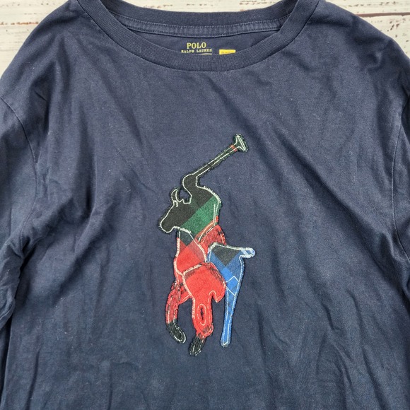 Polo Ralph Lauren Other - Polo Ralph Lauren Boys XL 18-20 Big Pony Plaid Patchwork Long Sleeve Navy Shirt